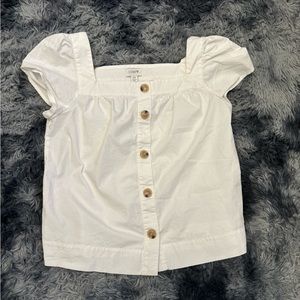 J Crew Womens White Square Neck Cropped Top Size XS Puff Sleeve Button Up